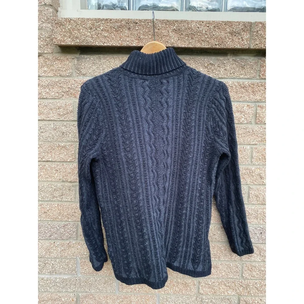 Fisherman Cable Knit Cotton Gray Turtleneck Sweater Medium Heritage Academia 90s